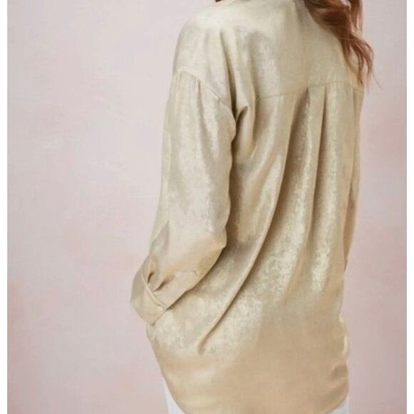 Soft Surrounding Gigi Gold Split Neck Hi-Low Long Sleeve Shirt Size L - Picture 2 of 11